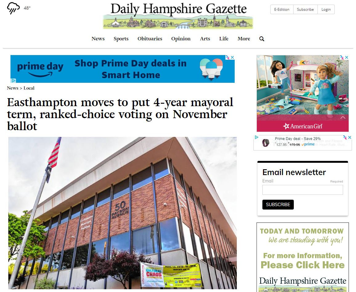 Rcvrc On Daily Hampshire Gazette May Ranked Choice Voting